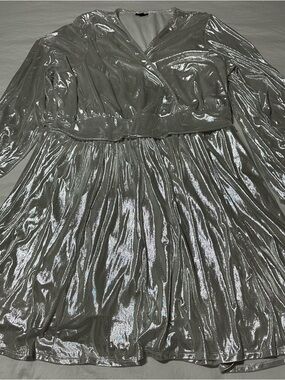 Torrid Mini Metallic Liquid Silver V-Neck Dress